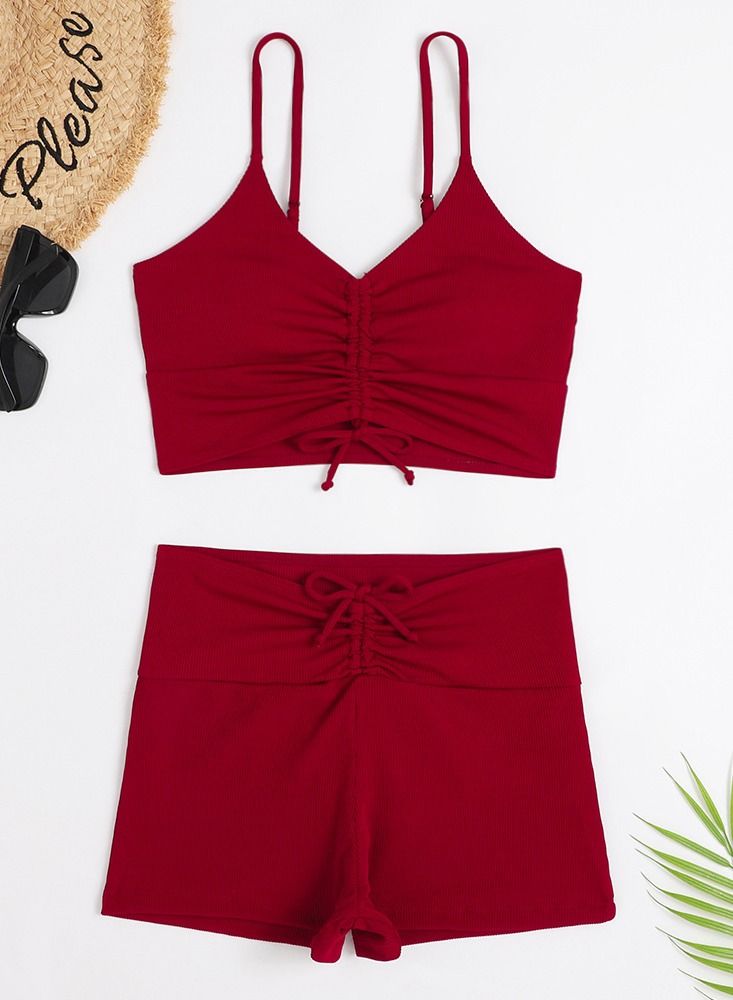 Loquat 2 Piece Boxer Swimsuit Beach Bikini Red