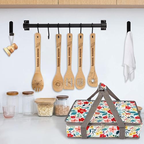 QEES Pioneer Woman Insulated Casserole Carriers for Hot or Cold Food+ 5 Cute Wooden Spoons .Pioneer Woman Kitchen Stuff.Pioneer Woman Kitchen Accessories,Gifts for Women - Image 3
