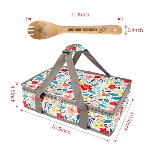 QEES Pioneer Woman Insulated Casserole Carriers for Hot or Cold Food+ 5 Cute Wooden Spoons .Pioneer Woman Kitchen Stuff.Pioneer Woman Kitchen Accessories,Gifts for Women - Image 2