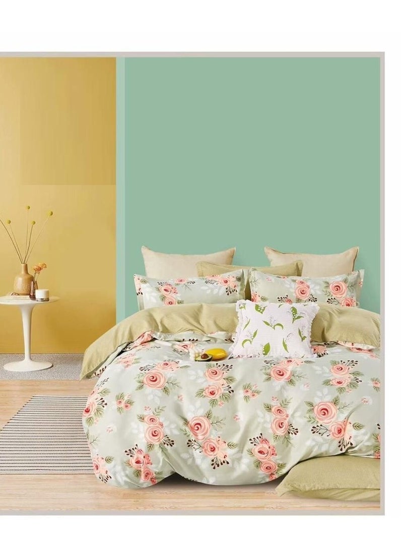 طقم لحاف فاخر من 6 قطع مقاس كينج - مزيج من القطن والبوليستر - لحاف كبير جدًا 240×260 سم، ملاءة سرير و4 أكياس وسائد