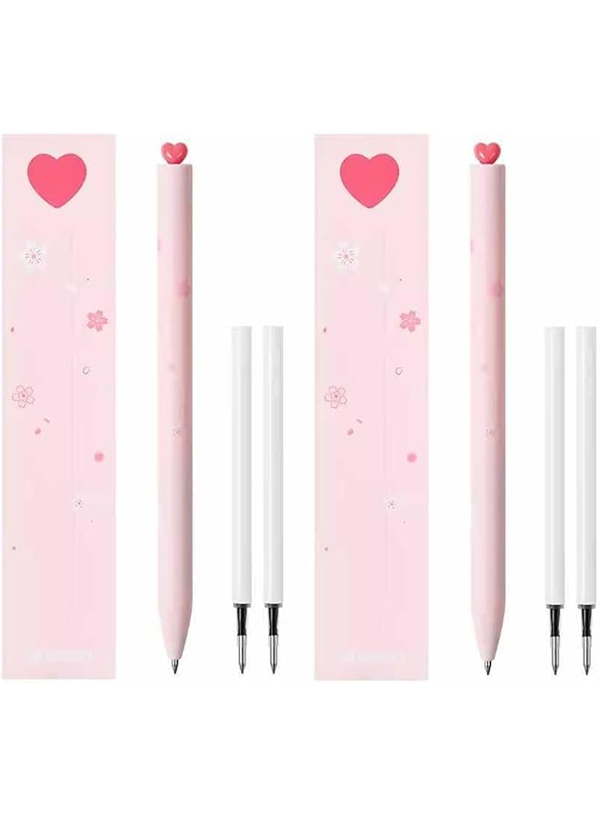إيروريكس مجموعة أدوات مكتبية من أقلام الجل مكونة من قطعتين على شكل قلب مع 4 عبوات إضافية سوداء برأس رفيع 0.5 مم، ملحقات مكتبية، أساسيات العمل المنزلي، لوازم مدرسية للمراهقين - Image 1