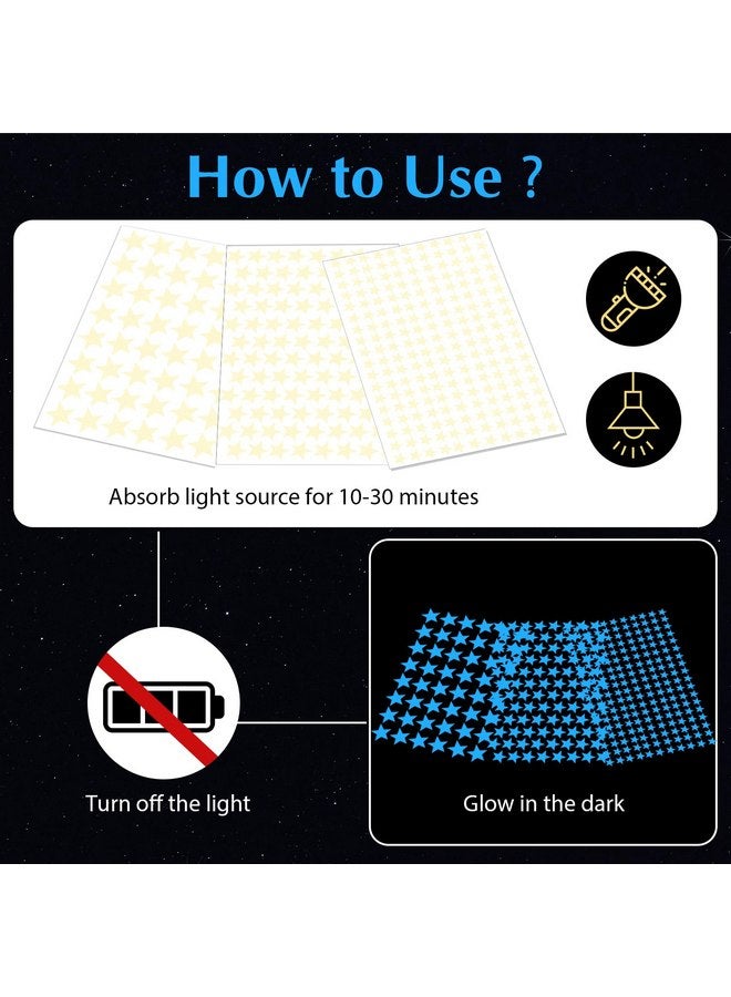 Sibba Glow in Dark Stars Stickers for Ceiling Kids Room Decor 3 Sheets Moon Wall Decals Stick Sticky Sticker Murals Paper Star Glowing Luminous Light Small 3D Space Art Paint - Image 5