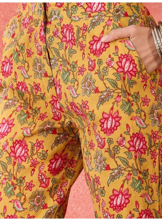 AKS Mustard Cotton Co Ord Set With Floral Print  - Image 3