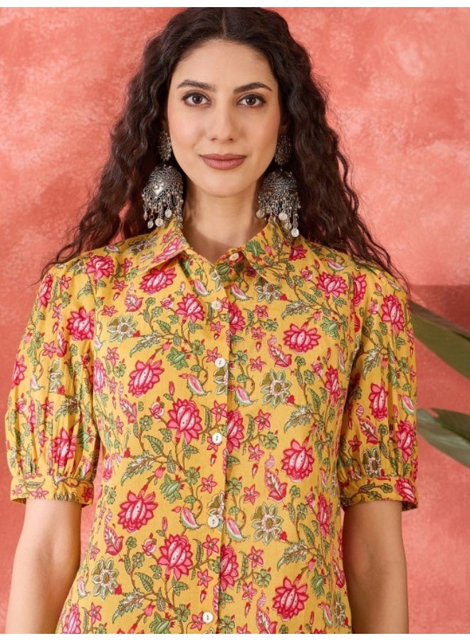 AKS Mustard Cotton Co Ord Set With Floral Print  - Image 2