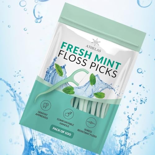 Athelas Pack of 100 Fresh Mint Dental Floss Picks | Dentist Designed & most convenient teeth Flosser for fresh Breath & complete oral plaque removal (Fresh Mint) - Image 3