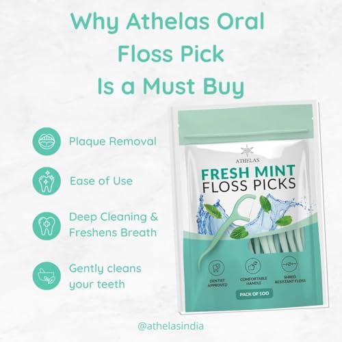 Athelas Pack of 100 Fresh Mint Dental Floss Picks | Dentist Designed & most convenient teeth Flosser for fresh Breath & complete oral plaque removal (Fresh Mint) - Image 2