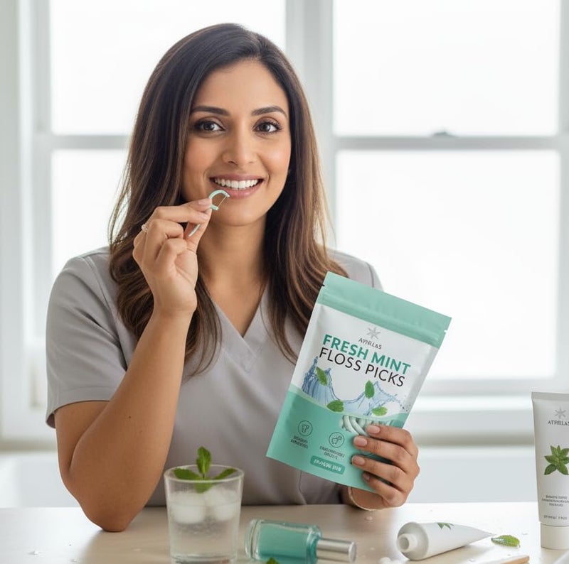 Athelas Pack of 100 Fresh Mint Dental Floss Picks | Dentist Designed & most convenient teeth Flosser for fresh Breath & complete oral plaque removal (Fresh Mint) - Image 4