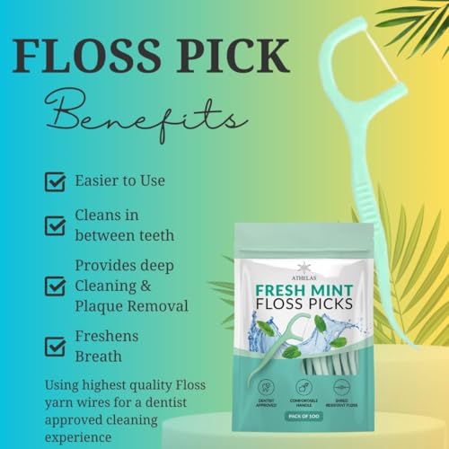 Athelas Pack of 100 Fresh Mint Dental Floss Picks | Dentist Designed & most convenient teeth Flosser for fresh Breath & complete oral plaque removal (Fresh Mint) - Image 5