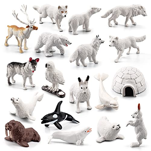 OUKEYI Mini Arctic Animals Figurines Set 18pcs Toy for Toddlers Realistic Plastic Reindeer White Whale Polar Bear Fox Wolf Figure Toy for Kids Birthday Gift - Image 1