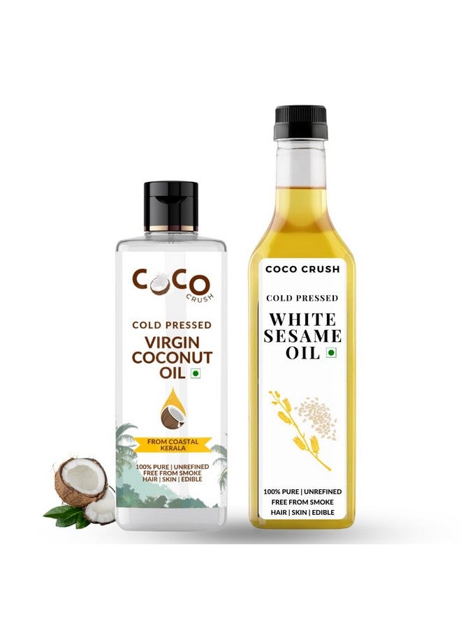 COCO CRUSH Combo of Virgin Coconut Oil, 200ML and Sesame Oil, 500ML | Cold-Pressed & Natural | For Body & Face Massage | Deeply Nourishes Skin | Stimulates Hair Growth (700ML) - Image 1