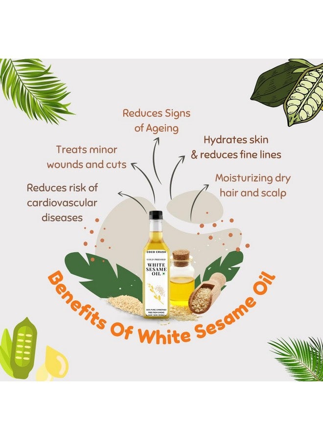 COCO CRUSH Combo of Virgin Coconut Oil, 200ML and Sesame Oil, 500ML | Cold-Pressed & Natural | For Body & Face Massage | Deeply Nourishes Skin | Stimulates Hair Growth (700ML) - Image 3