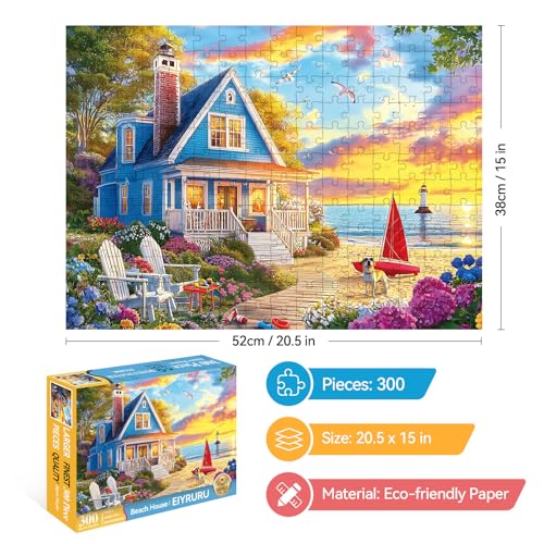 EIYRURU 300 Piece Jigsaw Puzzle for Adults Charming Beach House Sailboat Playful Dog Fun Perfection Game Premium Puzzle for Relaxation Family Activity or Gift 205 15 - Image 5