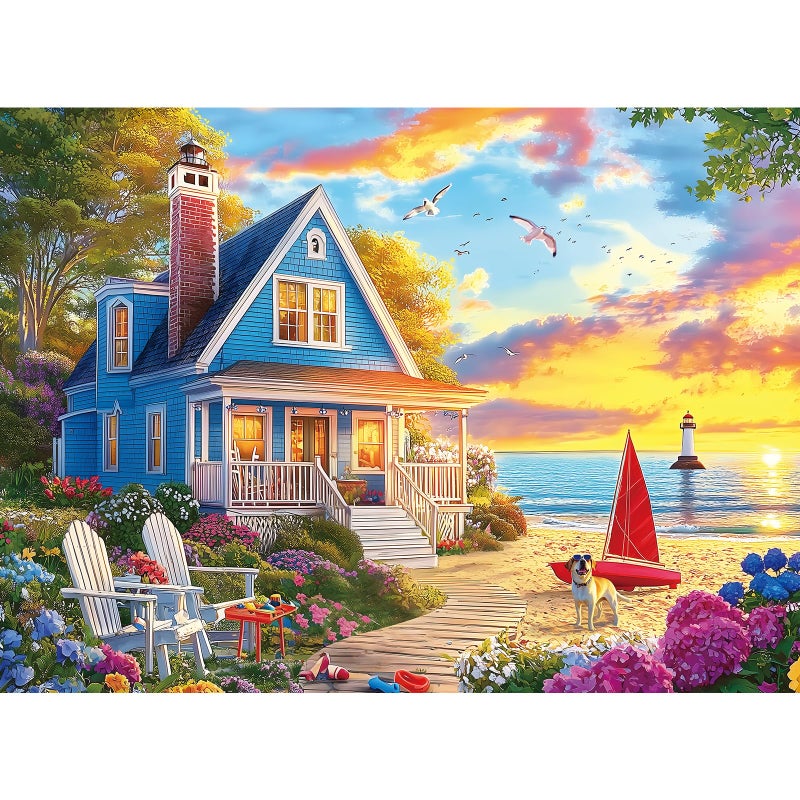 EIYRURU 300 Piece Jigsaw Puzzle for Adults Charming Beach House Sailboat Playful Dog Fun Perfection Game Premium Puzzle for Relaxation Family Activity or Gift 205 15 - Image 3