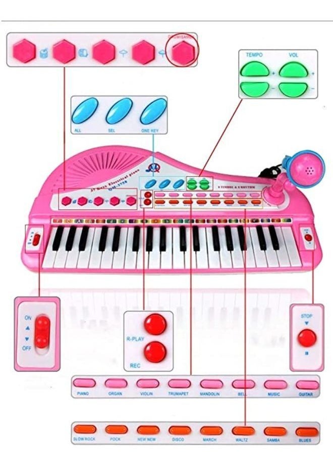 EASY FUTURE - Kid's 37-Key Electronic Toy Keyboard Piano with Microphone Pink - Image 1