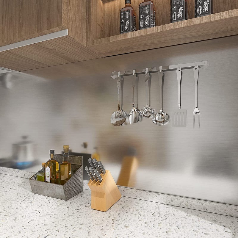 SUPERFAB ورق لاصق من الألمنيوم الفضي مقاوم للماء والزيت لورق جدران الفولاذ المقاوم للصدأ لمطبخ الموقد وتجديد خلفية الثلاجة وغسالة الصحون (60 سم × 218.44 سم) - Image 2