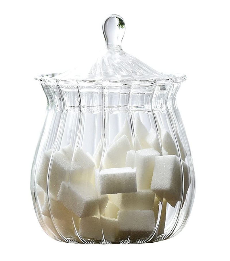RockTrend Retro Striped Clear Glass Sugar Bowl Candy Jar Snack Jar Food Storage Jar with Lid