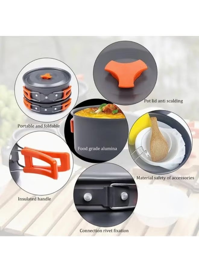 A ZONE Set of Outdoor Camping Cookware, Including Pots and Frying Pan (accessories Including 5 Small Bowls, 2 Plates,1 Big Plate Small Bamboo Spatula, Soup Ladle, Cleaning Sponge, Storage Bag) - Image 1