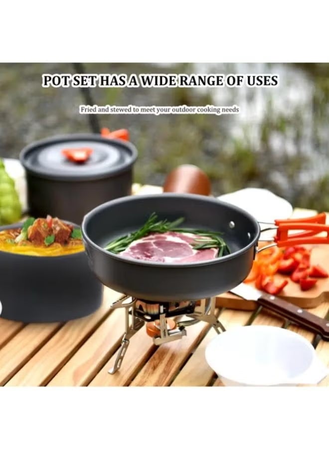 A ZONE Set of Outdoor Camping Cookware, Including Pots and Frying Pan (accessories Including 5 Small Bowls, 2 Plates,1 Big Plate Small Bamboo Spatula, Soup Ladle, Cleaning Sponge, Storage Bag) - Image 3
