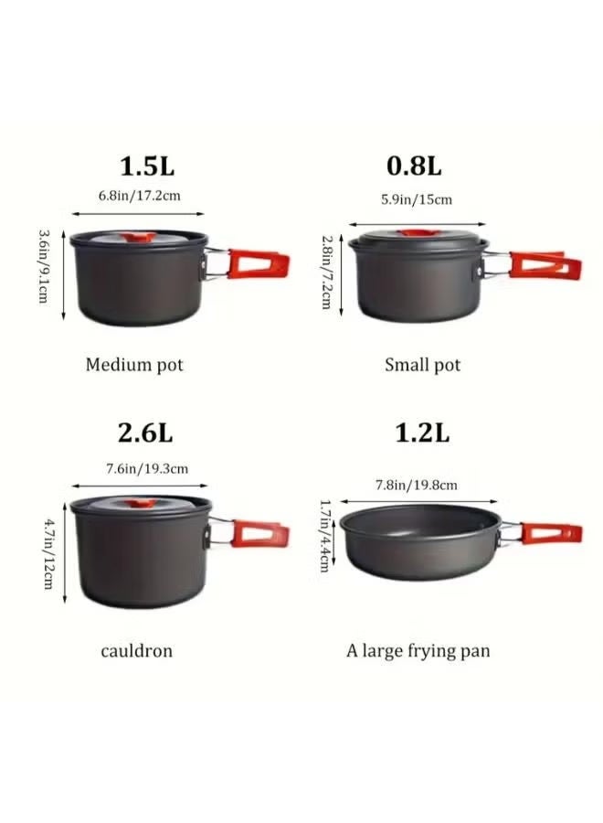 A ZONE Set of Outdoor Camping Cookware, Including Pots and Frying Pan (accessories Including 5 Small Bowls, 2 Plates,1 Big Plate Small Bamboo Spatula, Soup Ladle, Cleaning Sponge, Storage Bag) - Image 2