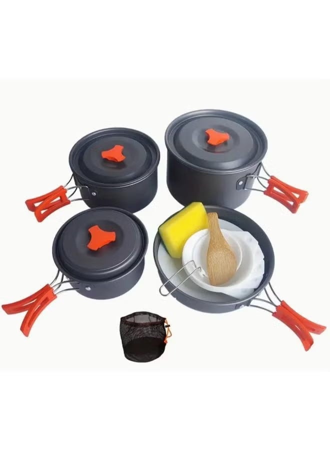 A ZONE Set of Outdoor Camping Cookware, Including Pots and Frying Pan (accessories Including 5 Small Bowls, 2 Plates,1 Big Plate Small Bamboo Spatula, Soup Ladle, Cleaning Sponge, Storage Bag) - Image 5