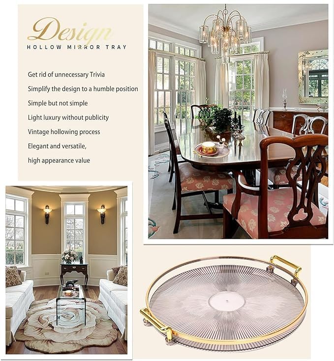 Deoxys Breakfast Tray with Handles, Plastic Transparent Modern Decorative Striped Tray for Coffee Table, Food Serving Tray for Decor Wedding Birthday Graduation Parties Farmhouse Baking - Image 5