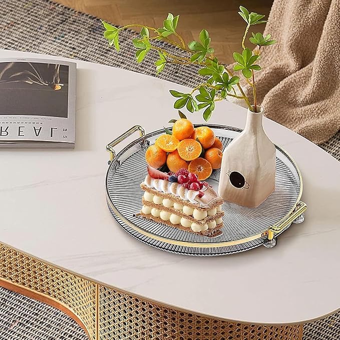 Deoxys Breakfast Tray with Handles, Plastic Transparent Modern Decorative Striped Tray for Coffee Table, Food Serving Tray for Decor Wedding Birthday Graduation Parties Farmhouse Baking - Image 1
