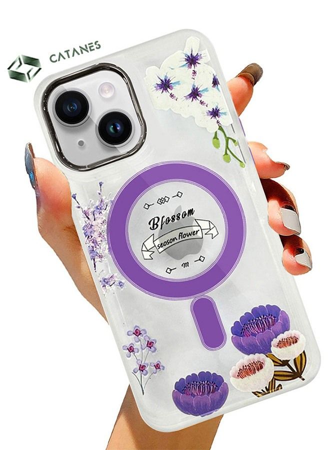 CATANES Case for Apple iPhone 14 PLUS Romantique Floral Design Fashion Flower Compatible with MagSafe & Wireless Charging Cover PURPLE  - Image 4