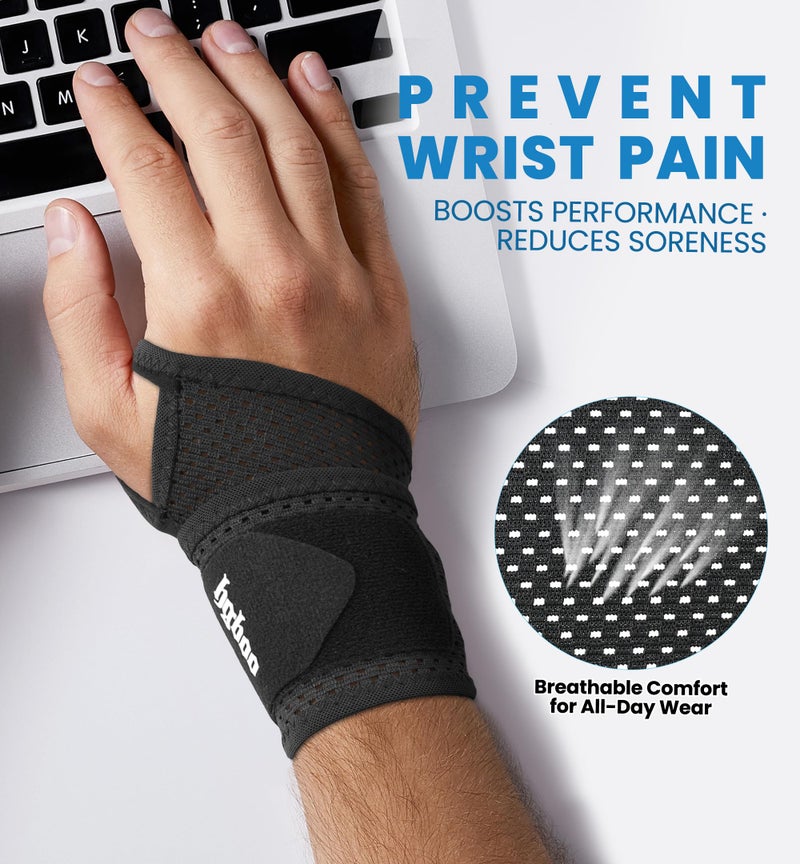 HGBOO 2-Pack Ultra-Thin Wrist Braces, Breathable Comfort Mesh Fabric Support for Pain Relief - Ideal for Carpal Tunnel, Tendonitis, Sports, Fitness and Daily Use - Adjustable Wrist Support (Black) - Image 4