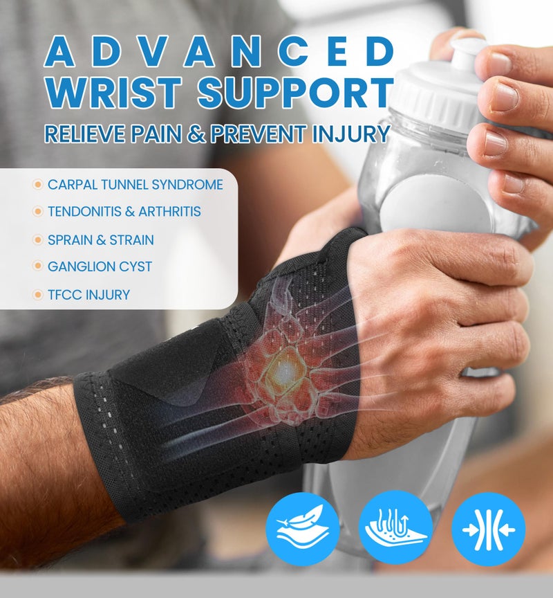 HGBOO 2-Pack Ultra-Thin Wrist Braces, Breathable Comfort Mesh Fabric Support for Pain Relief - Ideal for Carpal Tunnel, Tendonitis, Sports, Fitness and Daily Use - Adjustable Wrist Support (Black) - Image 2