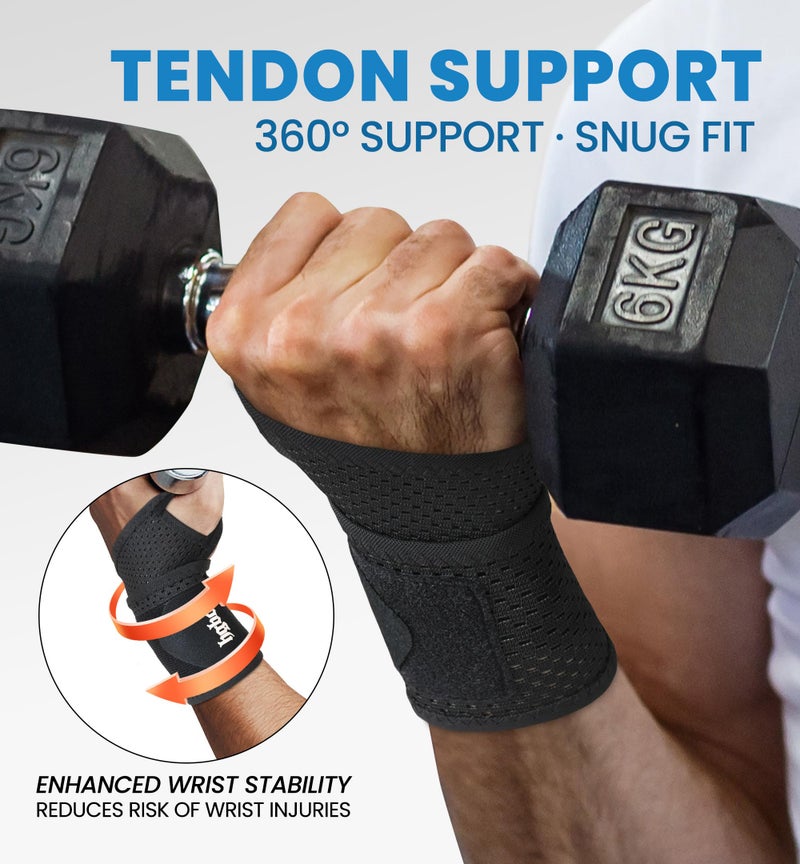 HGBOO 2-Pack Ultra-Thin Wrist Braces, Breathable Comfort Mesh Fabric Support for Pain Relief - Ideal for Carpal Tunnel, Tendonitis, Sports, Fitness and Daily Use - Adjustable Wrist Support (Black) - Image 3