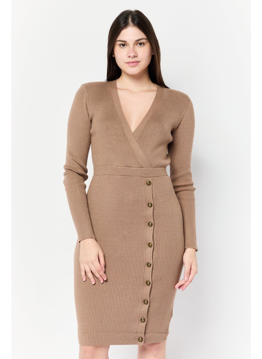 GUESS Women Ribbed Sweater Dress, Taupe  - Image 1