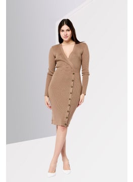 GUESS Women Ribbed Sweater Dress, Taupe  - Image 2