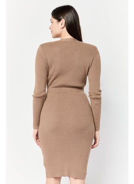 GUESS Women Ribbed Sweater Dress, Taupe  - Image 4