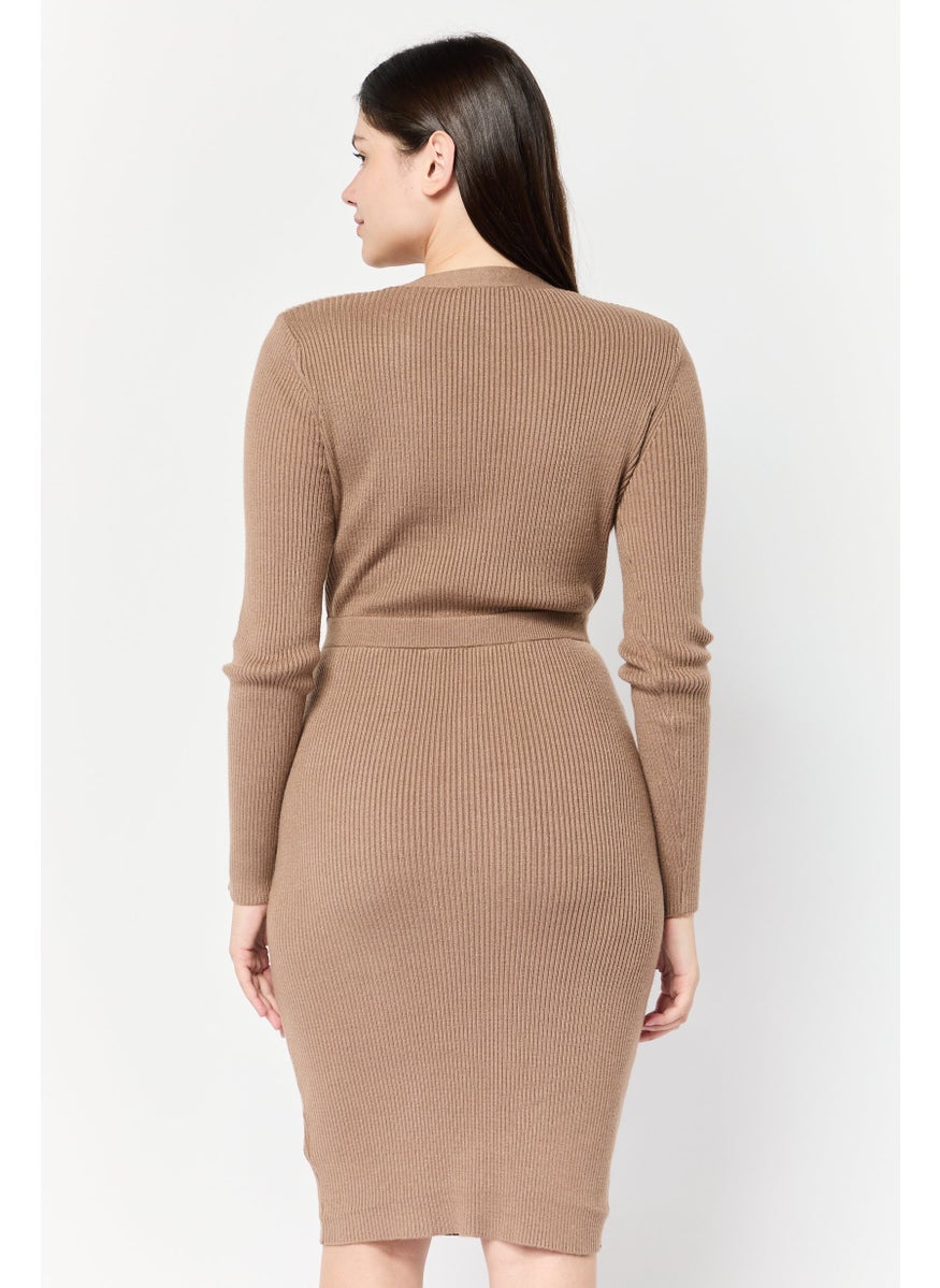 GUESS Women Ribbed Sweater Dress, Taupe  - Image 4