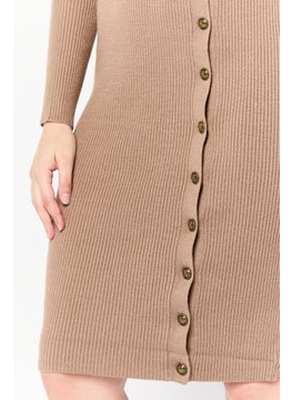 GUESS Women Ribbed Sweater Dress, Taupe  - Image 3