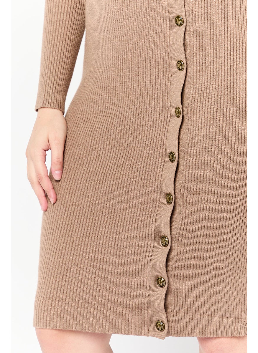 GUESS Women Ribbed Sweater Dress, Taupe  - Image 3