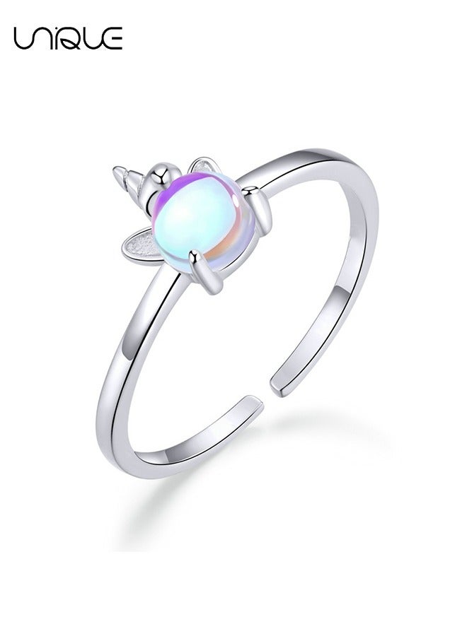 يونيك خواتم - خواتم يونيكورن - خواتم حجر قوس قزح - خواتم فضية - خواتم مفتوحة قابلة للتعديل خواتم مفصلية قابلة للتوسيع للسيدات والبنات - Image 1