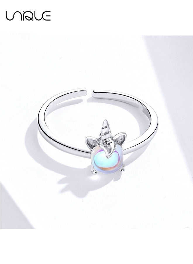 يونيك خواتم - خواتم يونيكورن - خواتم حجر قوس قزح - خواتم فضية - خواتم مفتوحة قابلة للتعديل خواتم مفصلية قابلة للتوسيع للسيدات والبنات - Image 2