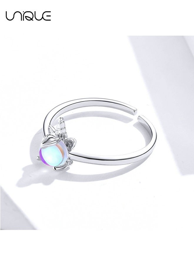 يونيك خواتم - خواتم يونيكورن - خواتم حجر قوس قزح - خواتم فضية - خواتم مفتوحة قابلة للتعديل خواتم مفصلية قابلة للتوسيع للسيدات والبنات - Image 3