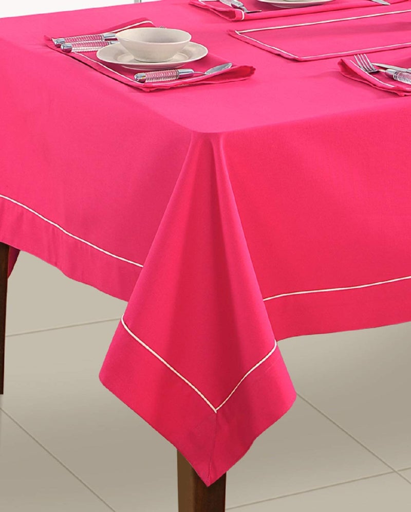 Swayam Swayam Multipurpose Cotton (150 cm x 150 cm) Table Cover/Cloth for 4 Seater Dining Table (Set 1) - 200TC, Color-Fast, Machine Washable, Pink Solid - Image 2