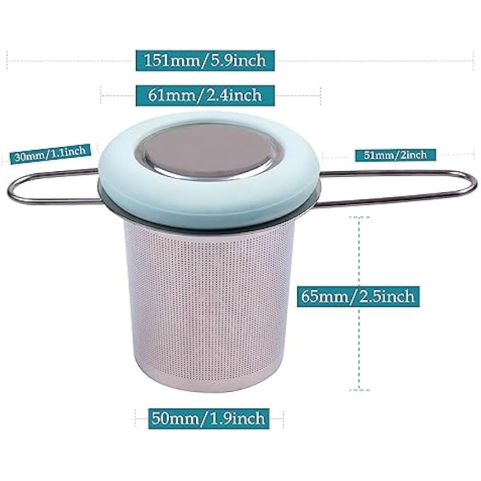 fenshine Tea Infuser Stainless Steel Tea Strainer Folding Handle Tea Filter Extra Fine Mesh Strainer Brewing Basket With Lid For Loose Leaf Tea Light Blue - Image 3
