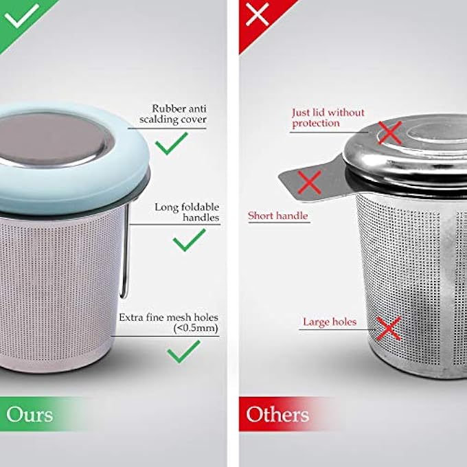 fenshine Tea Infuser Stainless Steel Tea Strainer Folding Handle Tea Filter Extra Fine Mesh Strainer Brewing Basket With Lid For Loose Leaf Tea Light Blue - Image 5