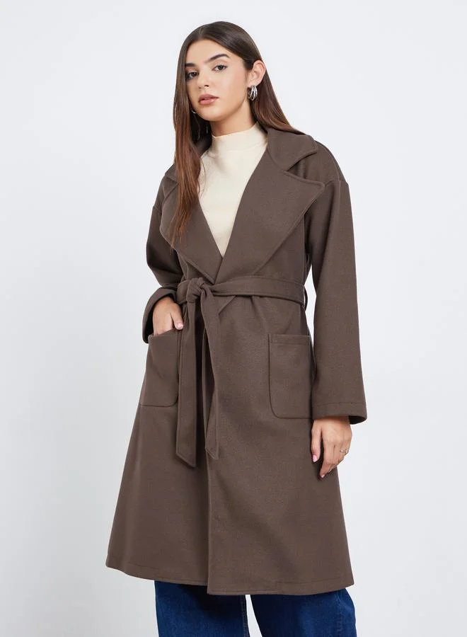 تايك تو معطف ميدي بني بقصة عادية يشبه الصوف