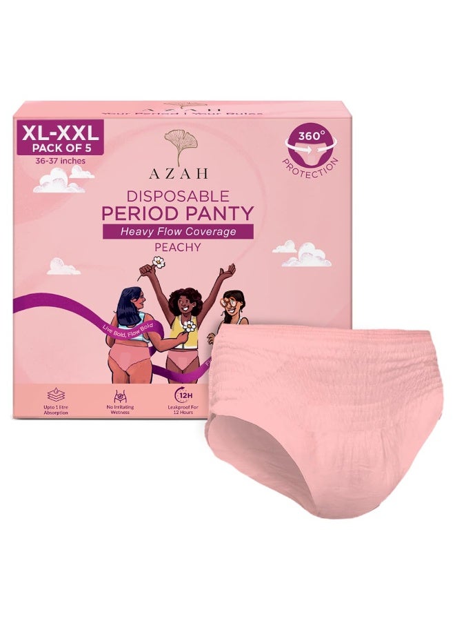 Azah Disposable Period Panty for Girls| Period Panty for Women Heavy Flow | Peachy New Look| 12-Hour Protection| 360° Coverage| All-Night Protection [XL-XXL, Pack of 5] - Image 1