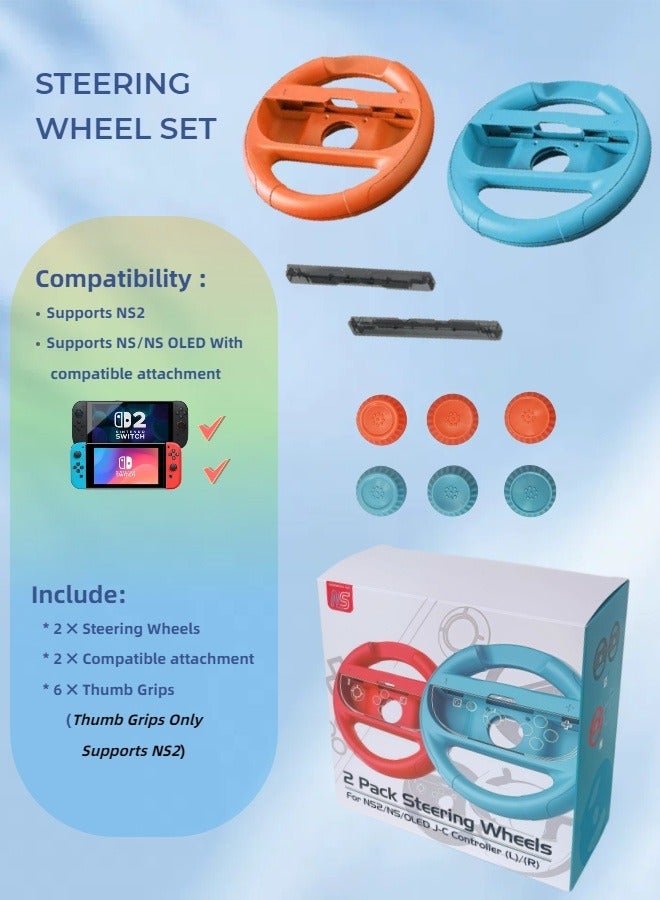 CoolRabbie Steering Wheel for Nintendo Switch 2/1 Joy-Con, Racing Wheel Compatible with NS2/NS/OLED for Mario Kart World 2025, with 6 Pcs Thumb Grip Caps for Joy-Con 2 Controllers - Image 2