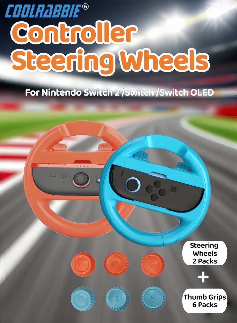 CoolRabbie Steering Wheel for Nintendo Switch 2/1 Joy-Con, Racing Wheel Compatible with NS2/NS/OLED for Mario Kart World 2025, with 6 Pcs Thumb Grip Caps for Joy-Con 2 Controllers - Image 1