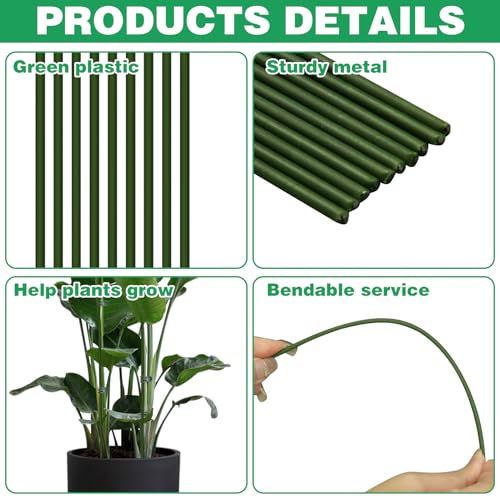 CANIPHA 10pcs Green Plant Support Stakes with 15pcs Clips, Bendable Stakes for Tall Plants, Indoor & Outdoor Use - Image 3