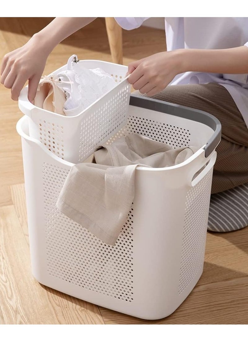 HomarKet Plastic Laundry Basket, Plastic Washing Baskets Dirty Clothes Hamper with Handles, Laundry Hamper Storage Basket with Underwear Basket for Storage Clothes in Bedroom, Bathroom  - Image 1