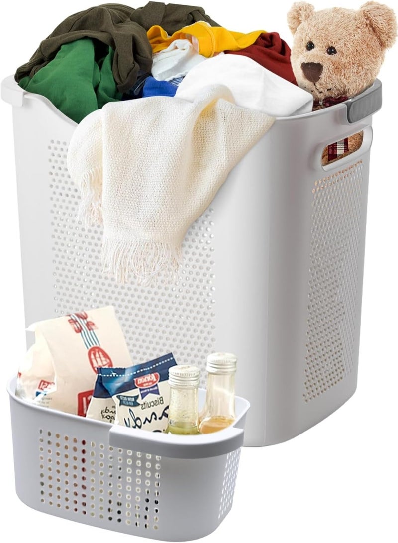 HomarKet Plastic Laundry Basket, Plastic Washing Baskets Dirty Clothes Hamper with Handles, Laundry Hamper Storage Basket with Underwear Basket for Storage Clothes in Bedroom, Bathroom  - Image 5