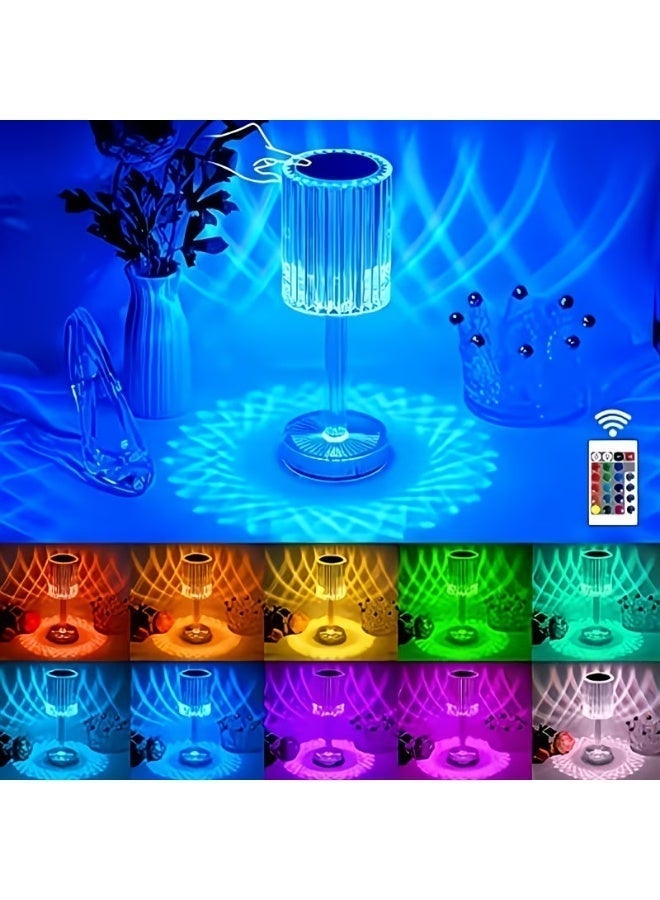 مصباح طاولة كريستالي قابل لإعادة الشحن بـ 16 لونًا RGB - إضاءة رومانسية تعمل بجهاز تحكم عن بعد ولمس - Image 1